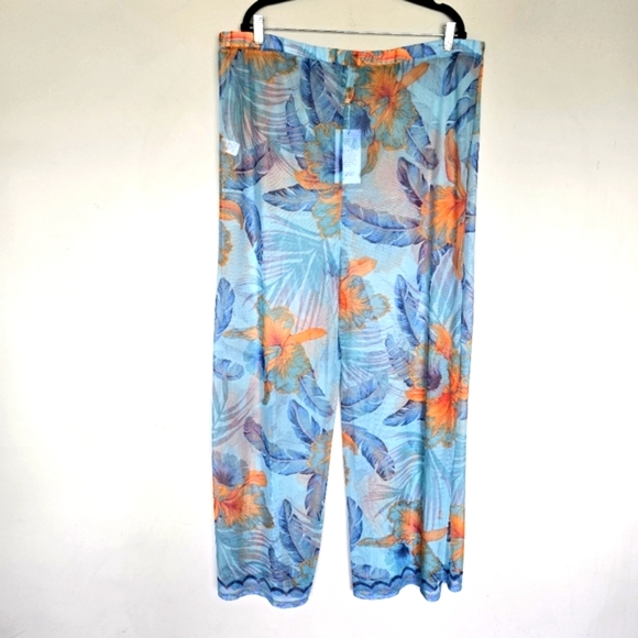 Shore Life Sheer Mesh Floral Coverup Pants Women's 2X Retro Tropical Hawaiian - Picture 6 of 13